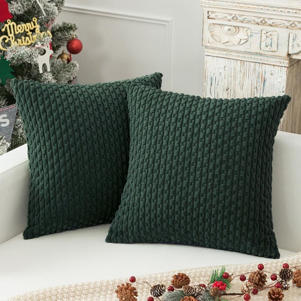 Kevin Textile Decorative Pillow Covers Striped Plush Corduroy 20x20 Green